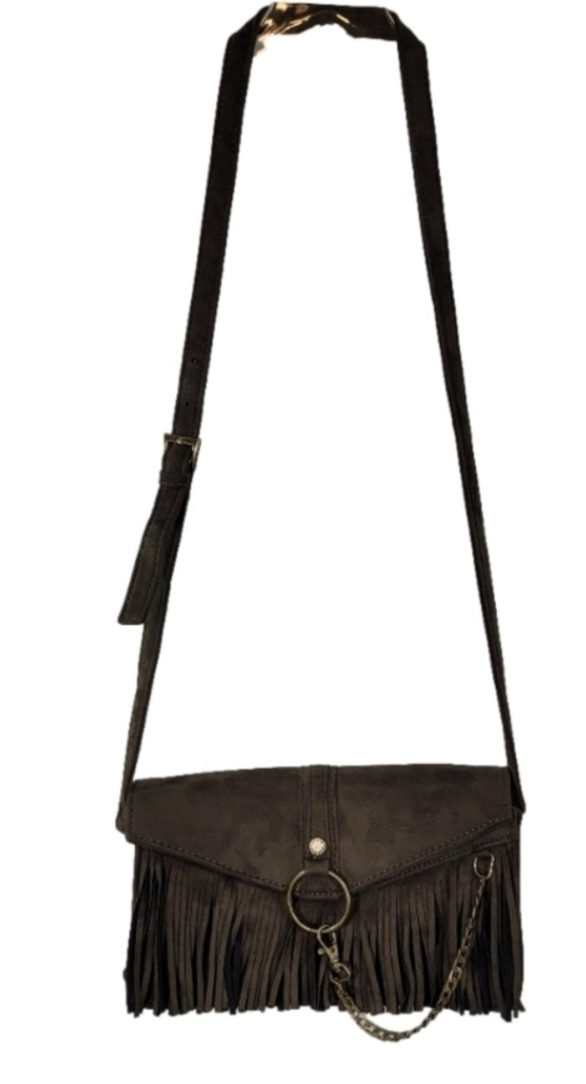 Steve Madden Shoulder Bag Purse Green Faux Suede Boho Chain Detail Festival